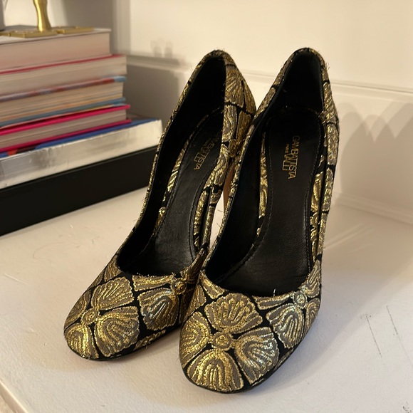 Giambattista Valli Black and Gold Brocade Heels - 37.5 - Picture 3 of 8